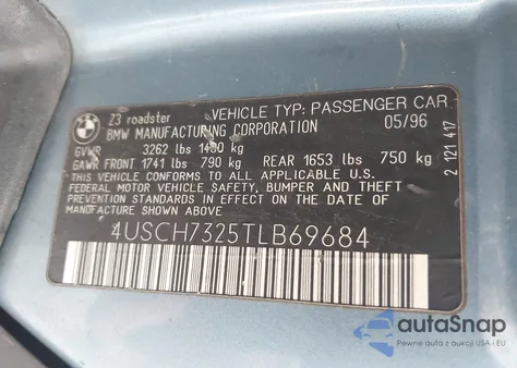 1996 BMW Z3 1.9 z USA, uszkodzony, nr VIN 4USCH7325TLB69684